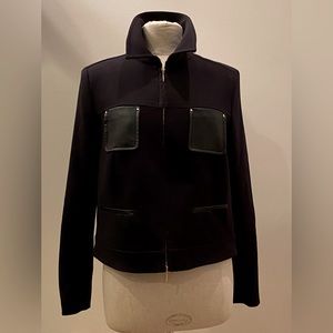 Anne Klein Black Crop Knit Jacket Gold Zipper w Faux Leather Pockets / Size M